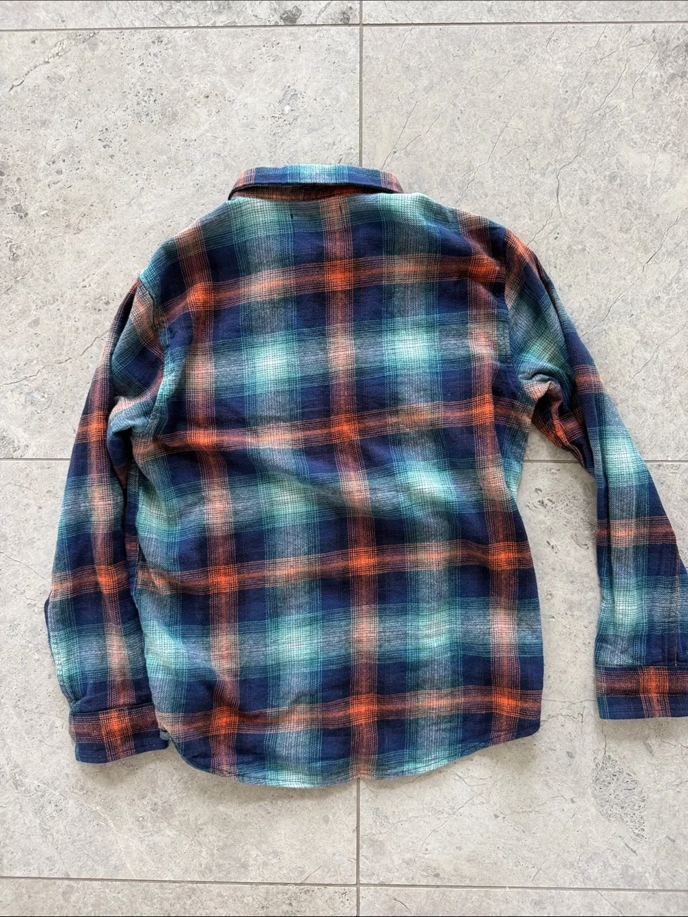 Old Navy Boy’s Plaid Button-Down 100% Cotton Shirt in Blue & Orange